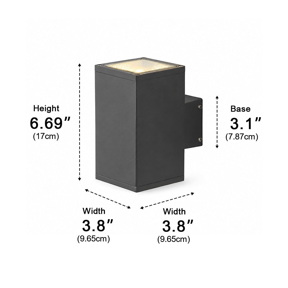Compact Block Porch Light, Gray Black Die Cast Aluminum Sconce 11