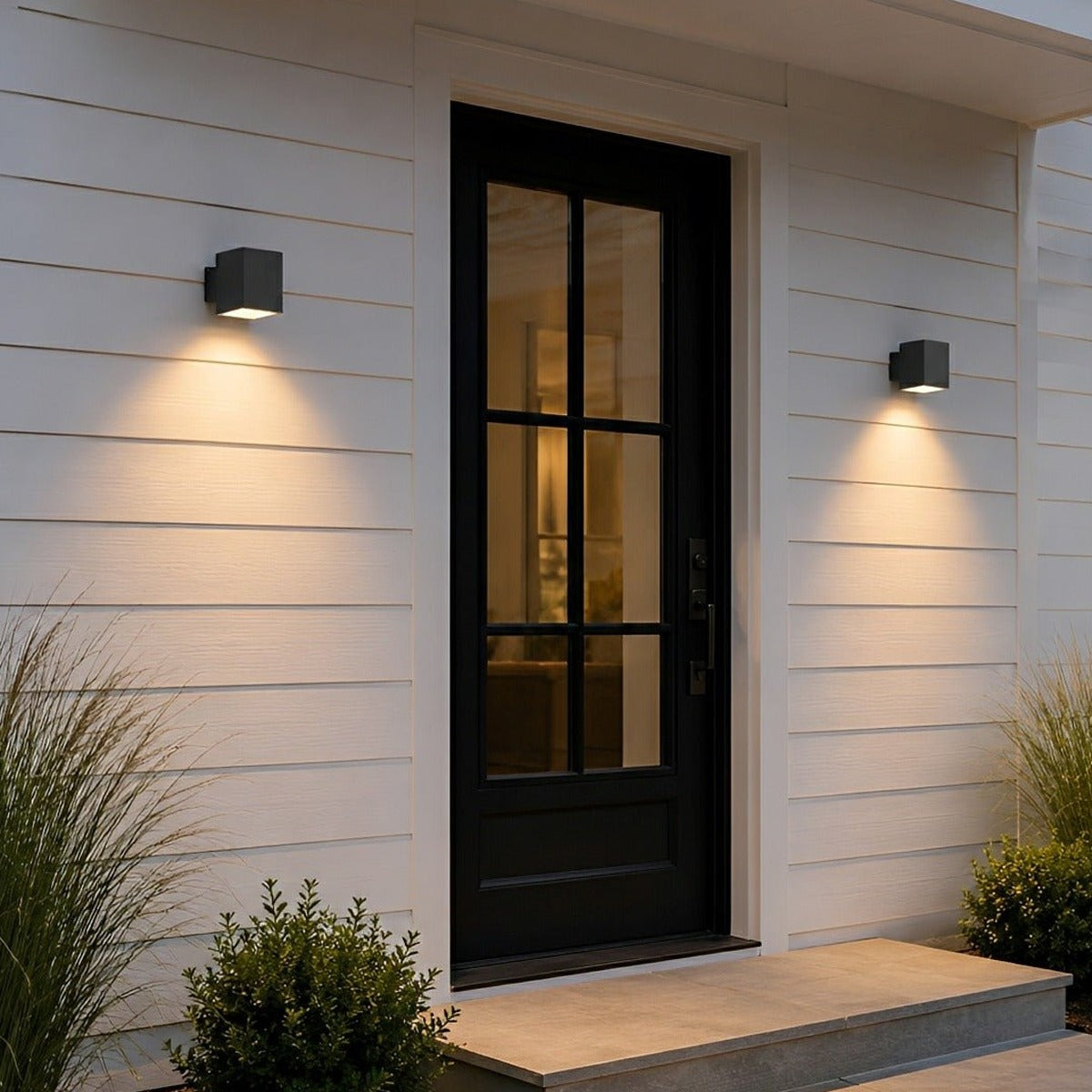 Compact Block Porch Light, Gray Black Die Cast Aluminum Sconce 3