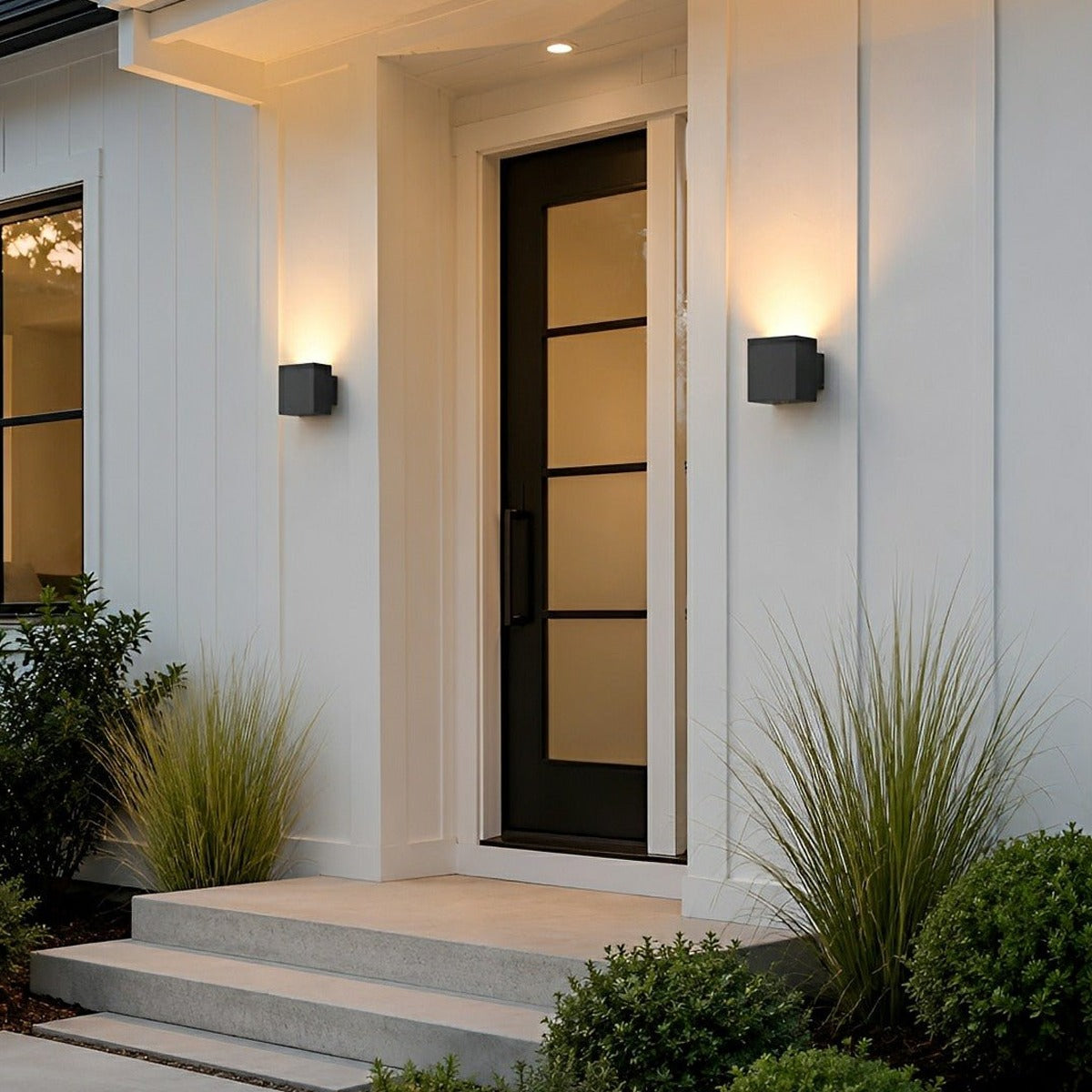 Compact Block Porch Light, Gray Black Die Cast Aluminum Sconce 7