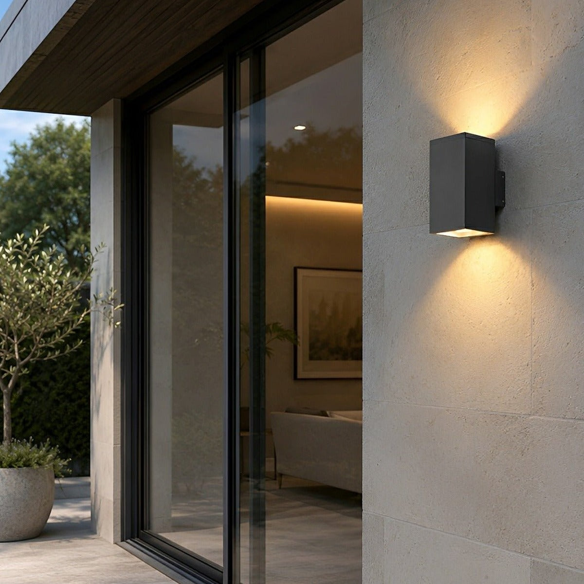 Compact Block Porch Light, Gray Black Die Cast Aluminum Sconce 9