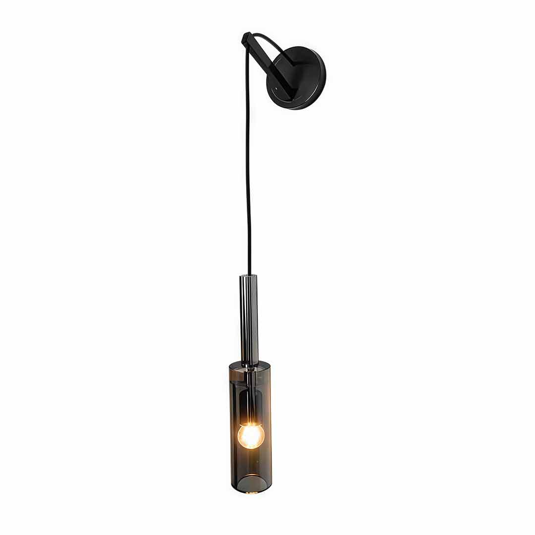 Suspended Cord Wall Lamp, Copper and Smoke Glass Light