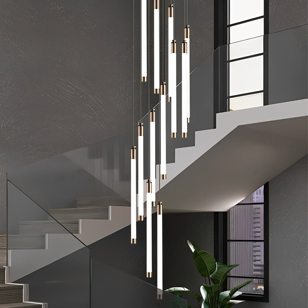 Spiral Tube Staircase Chandelier, Acrylic LED in Gold or Black
