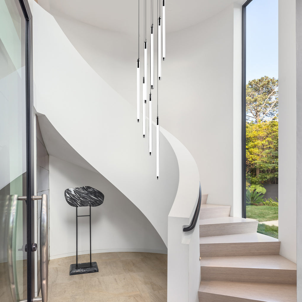 Spiral Tube Staircase Chandelier, Acrylic LED in Gold or Black