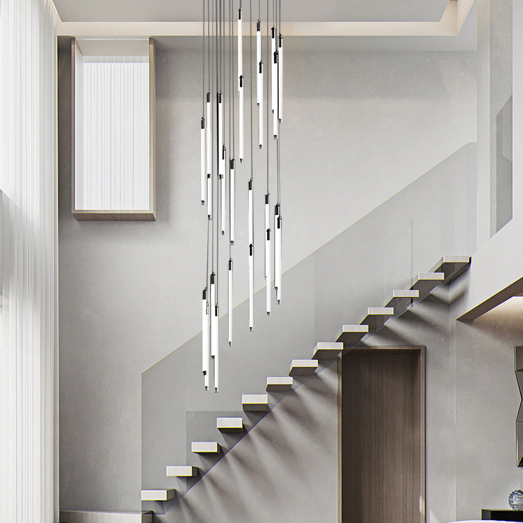 Spiral Tube Staircase Chandelier, Acrylic LED in Gold or Black