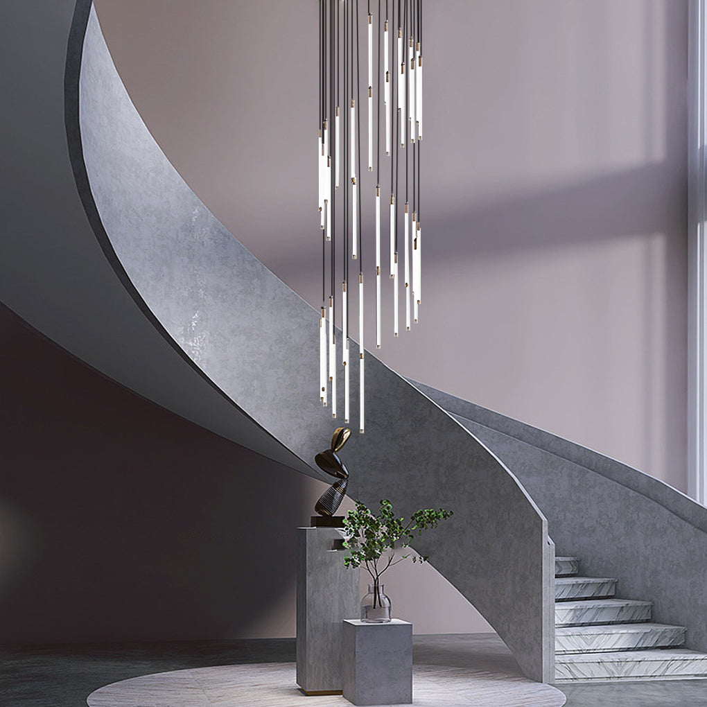 Spiral Tube Staircase Chandelier, Acrylic LED in Gold or Black