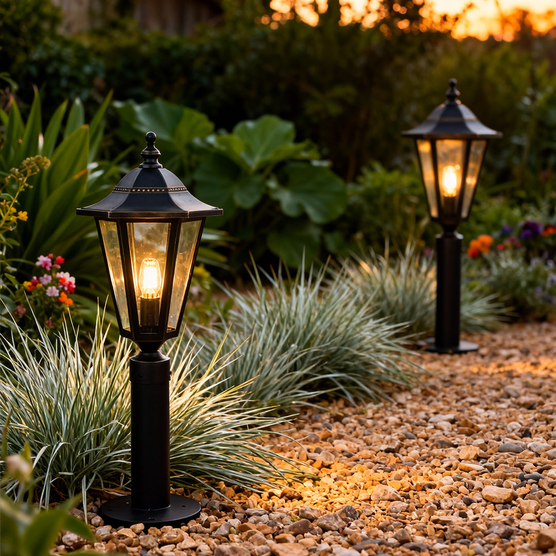 Carriage Lantern Path Light, Black Copper Landscape Post Light