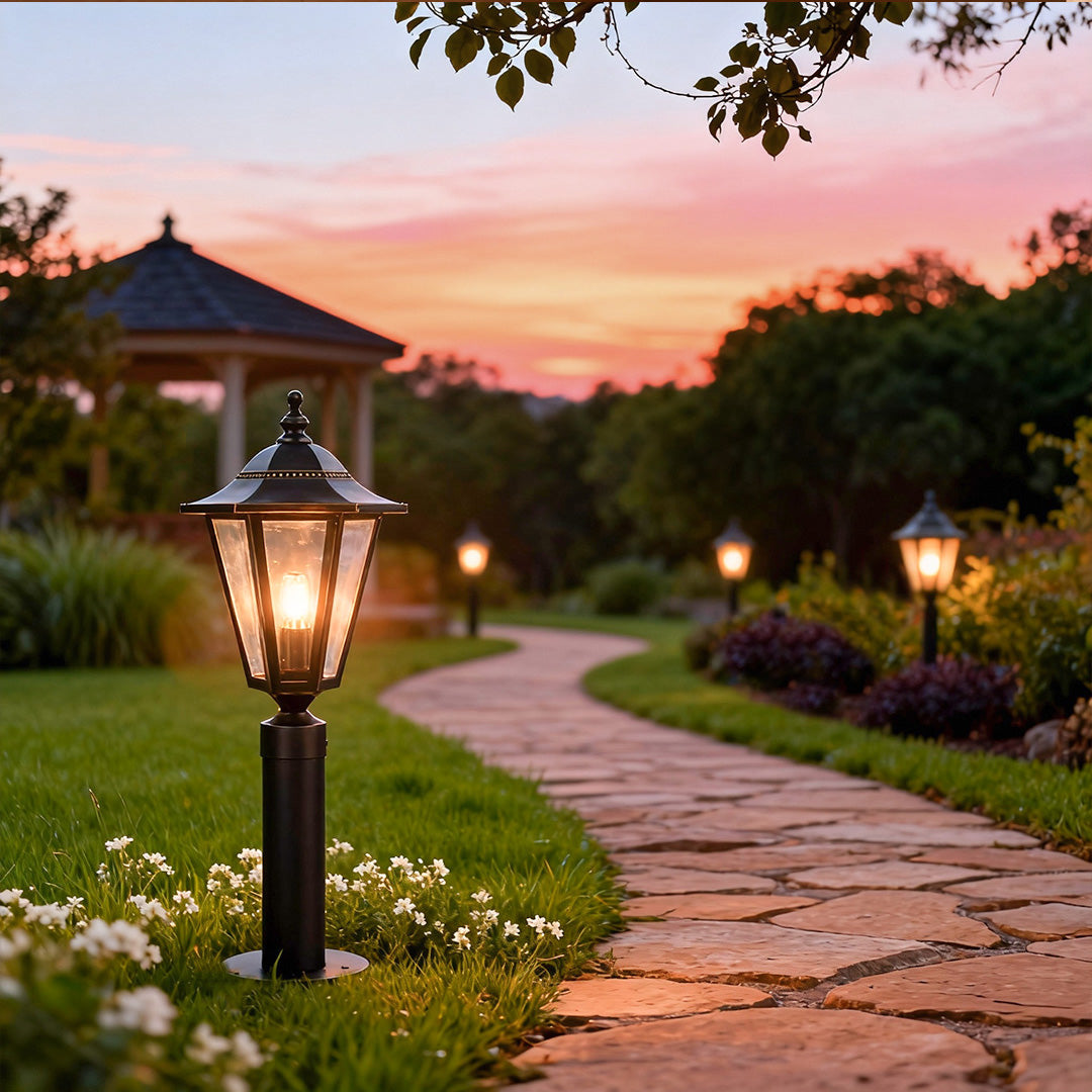Carriage Lantern Path Light, Black Copper Landscape Post Light