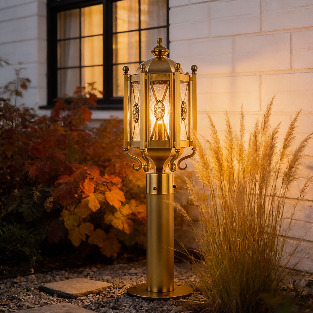 Classic Brass Path Light, Antique Copper Glass Garden Lantern