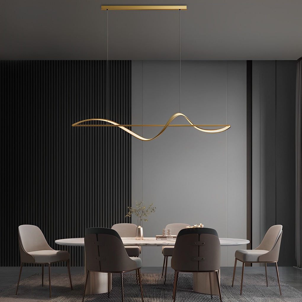 Copper Wave Strip LED Linear Pendant, Modern Dining Room Light