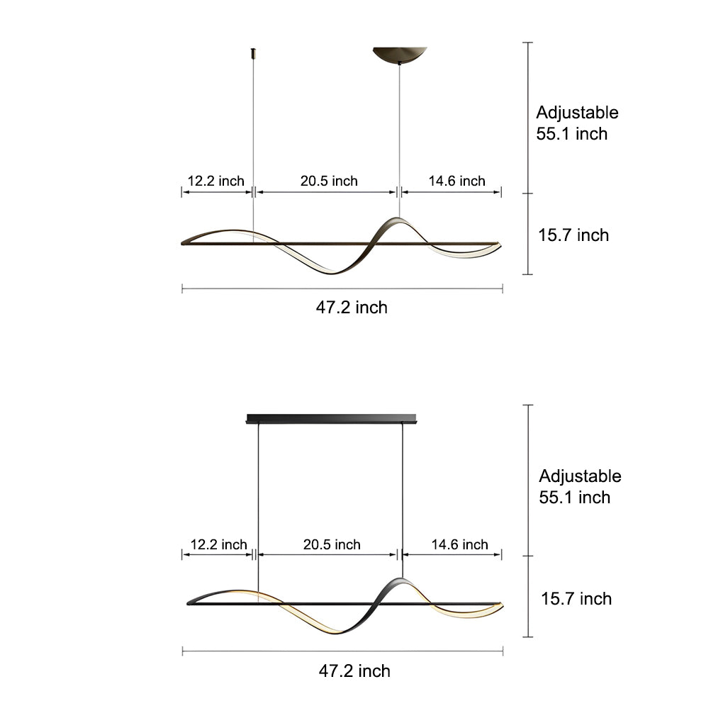 Copper Wave Strip LED Linear Pendant, Modern Dining Room Light