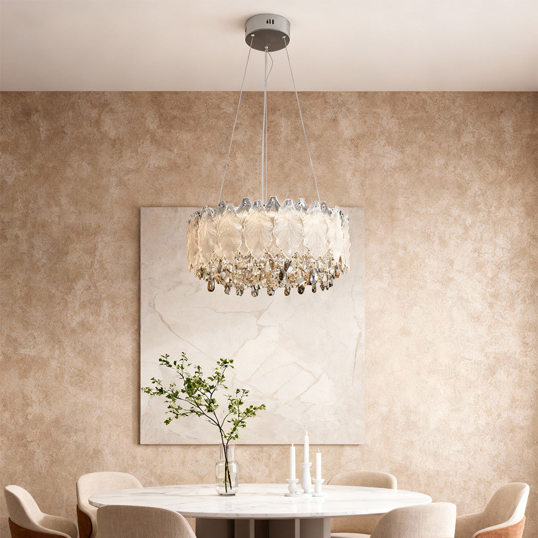 Country French Leaf Crystal Chandelier, Champagne Gold Light 5