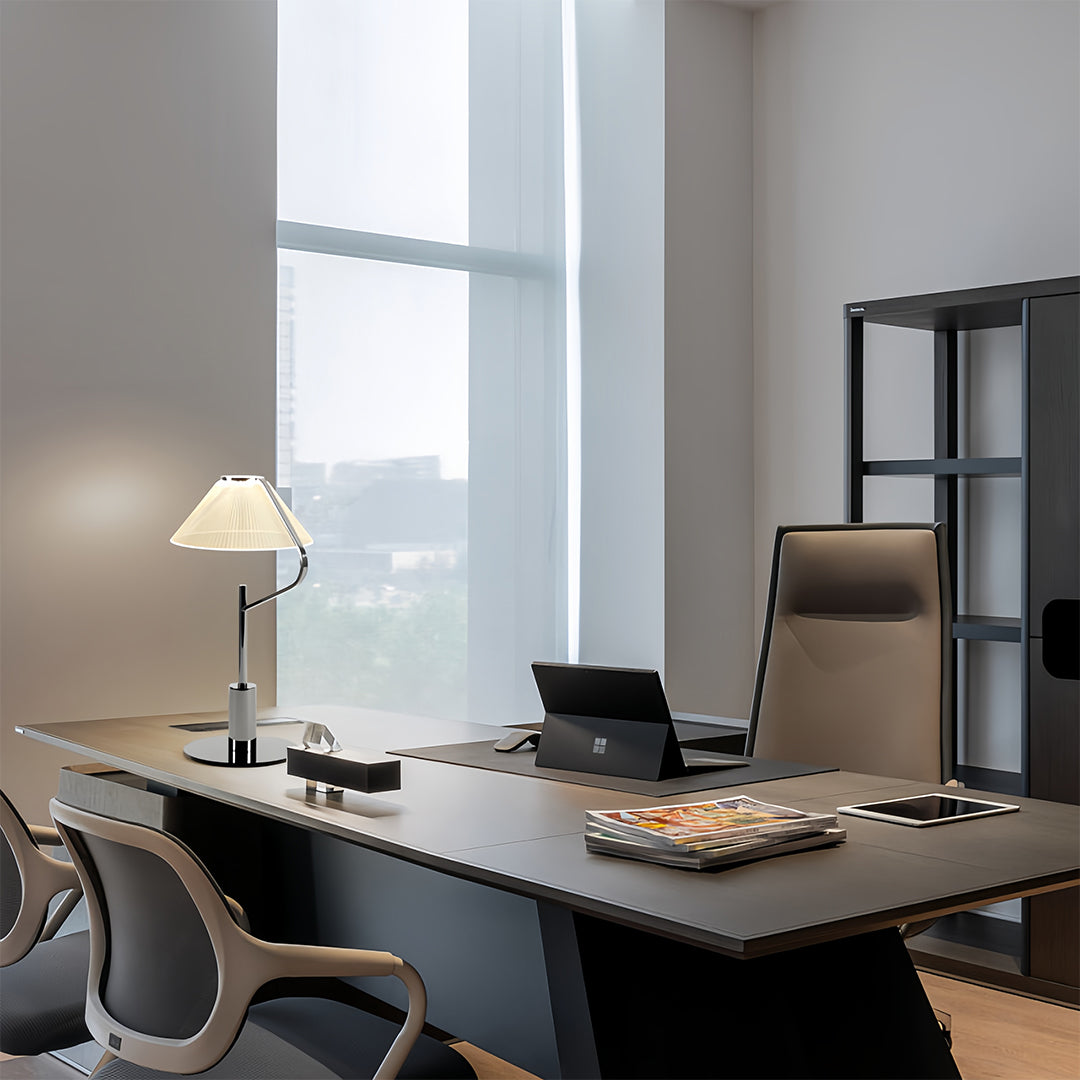 Pleated Shade Floor Lamp, Chrome and Acrylic LED Standing Light