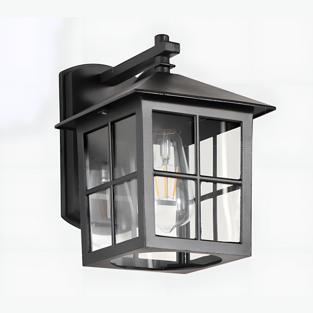 Craftsman Grid Lantern Porch Light, Black Aluminum Wall Lantern 12