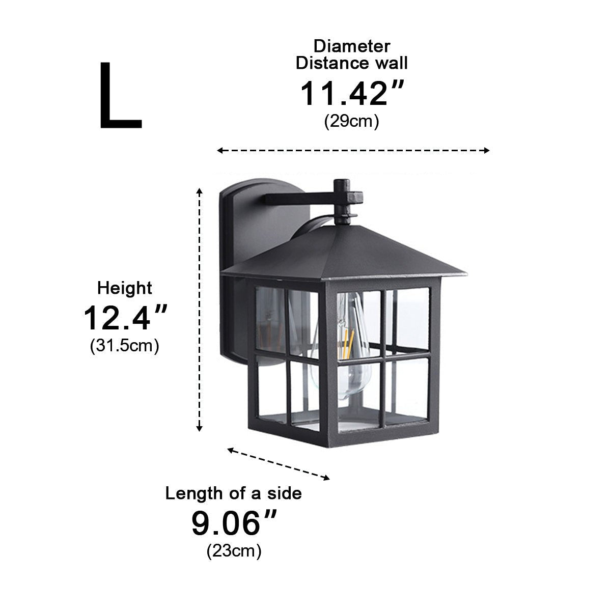 Craftsman Grid Lantern Porch Light, Black Aluminum Wall Lantern 14