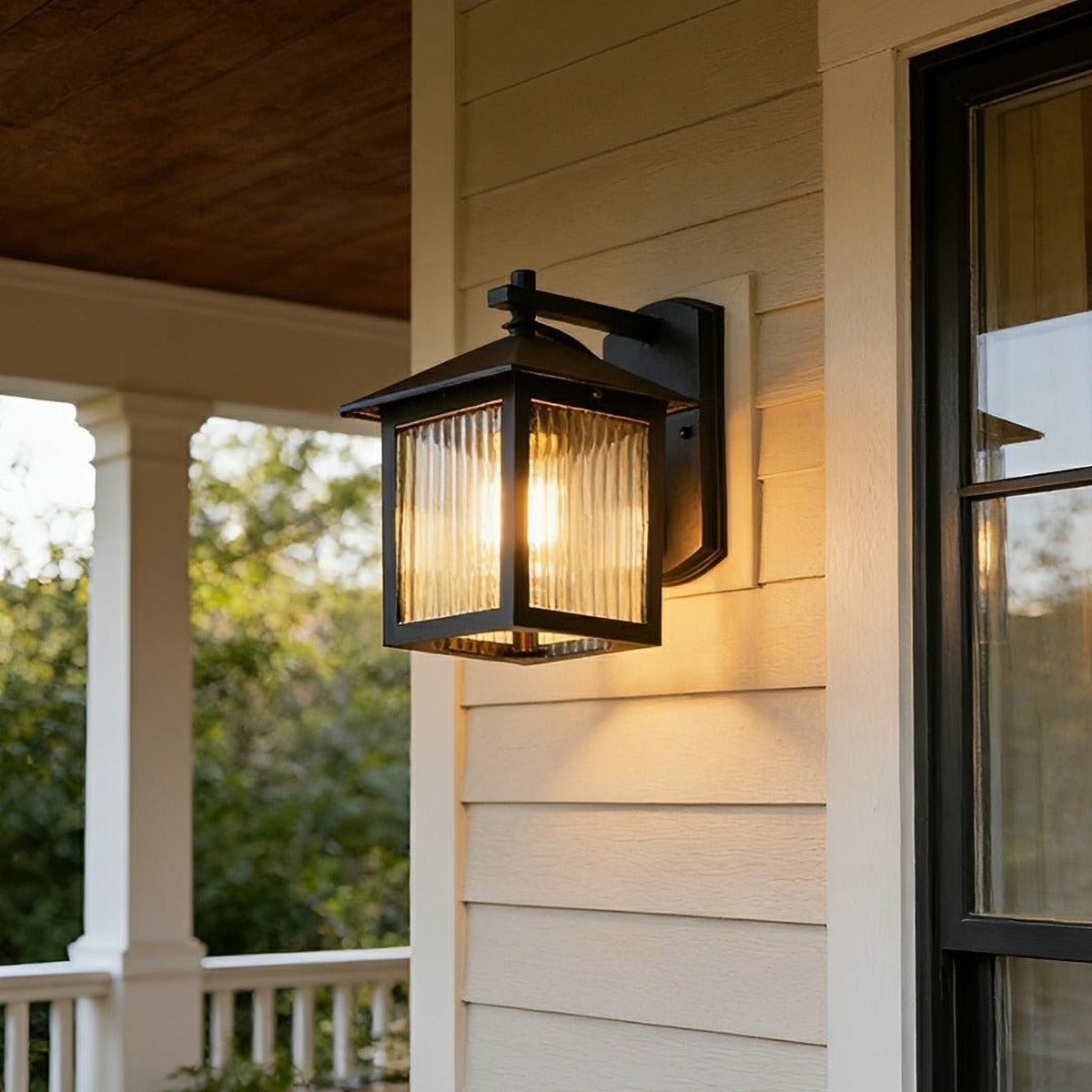 Craftsman Grid Lantern Porch Light, Black Aluminum Wall Lantern 3