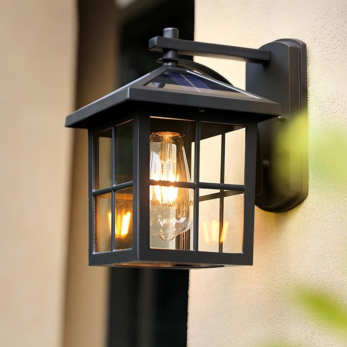 Craftsman Grid Lantern Porch Light, Black Aluminum Wall Lantern 4