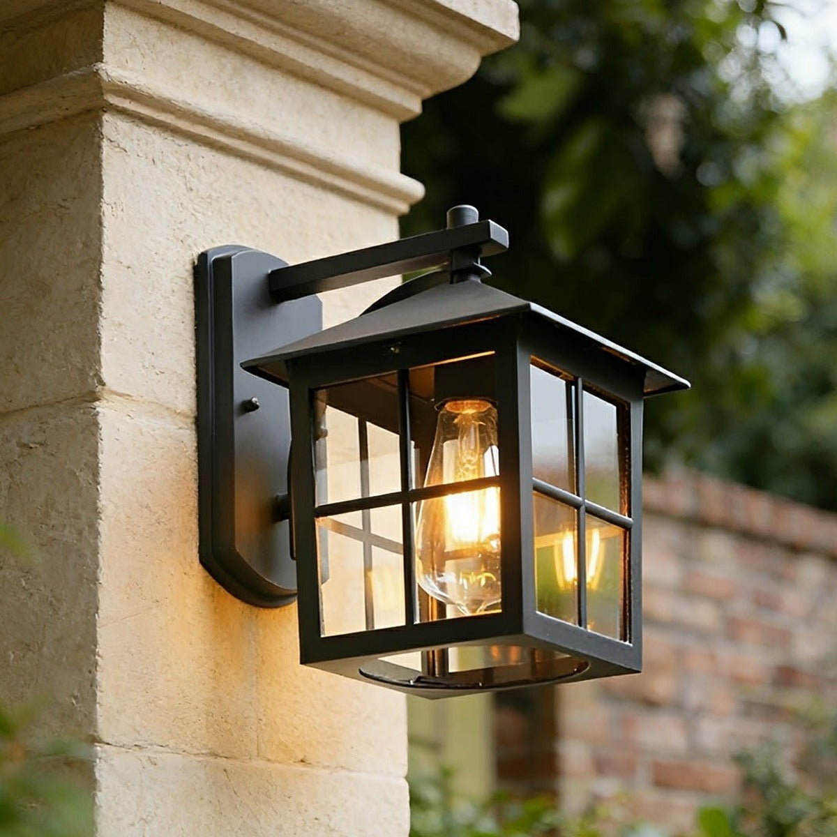 Craftsman Grid Lantern Porch Light, Black Aluminum Wall Lantern 5
