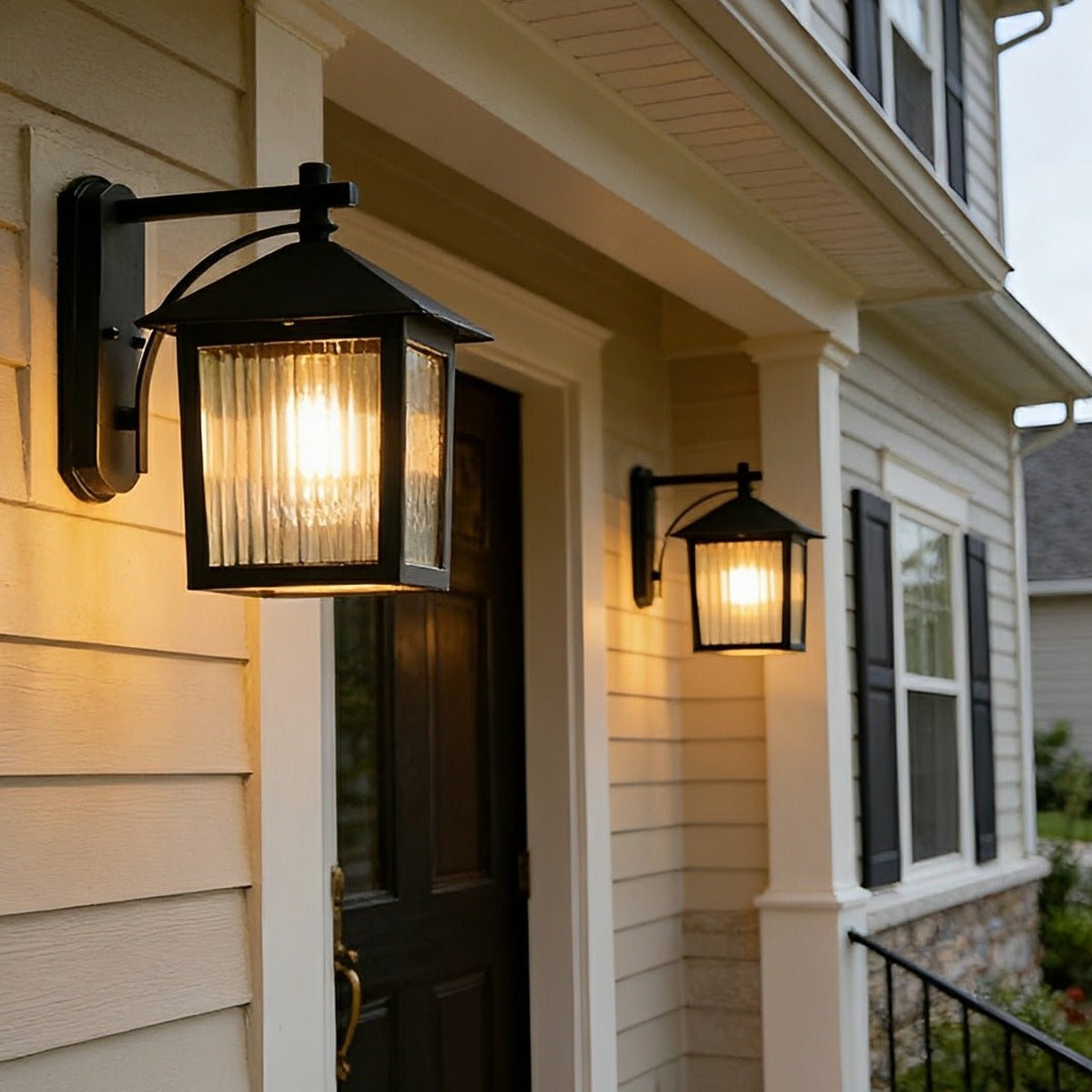 Craftsman Grid Lantern Porch Light, Black Aluminum Wall Lantern 6