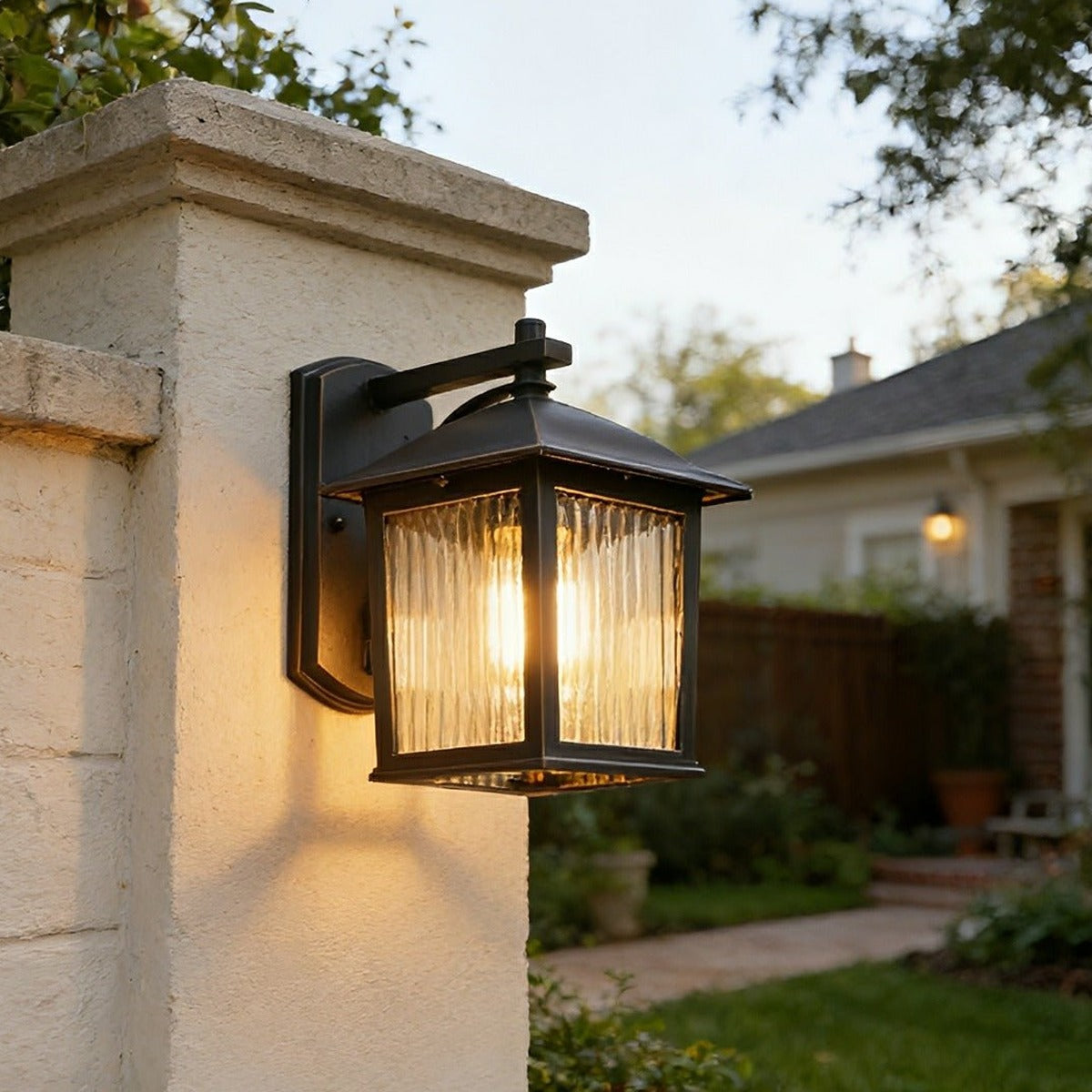 Craftsman Grid Lantern Porch Light, Black Aluminum Wall Lantern 7