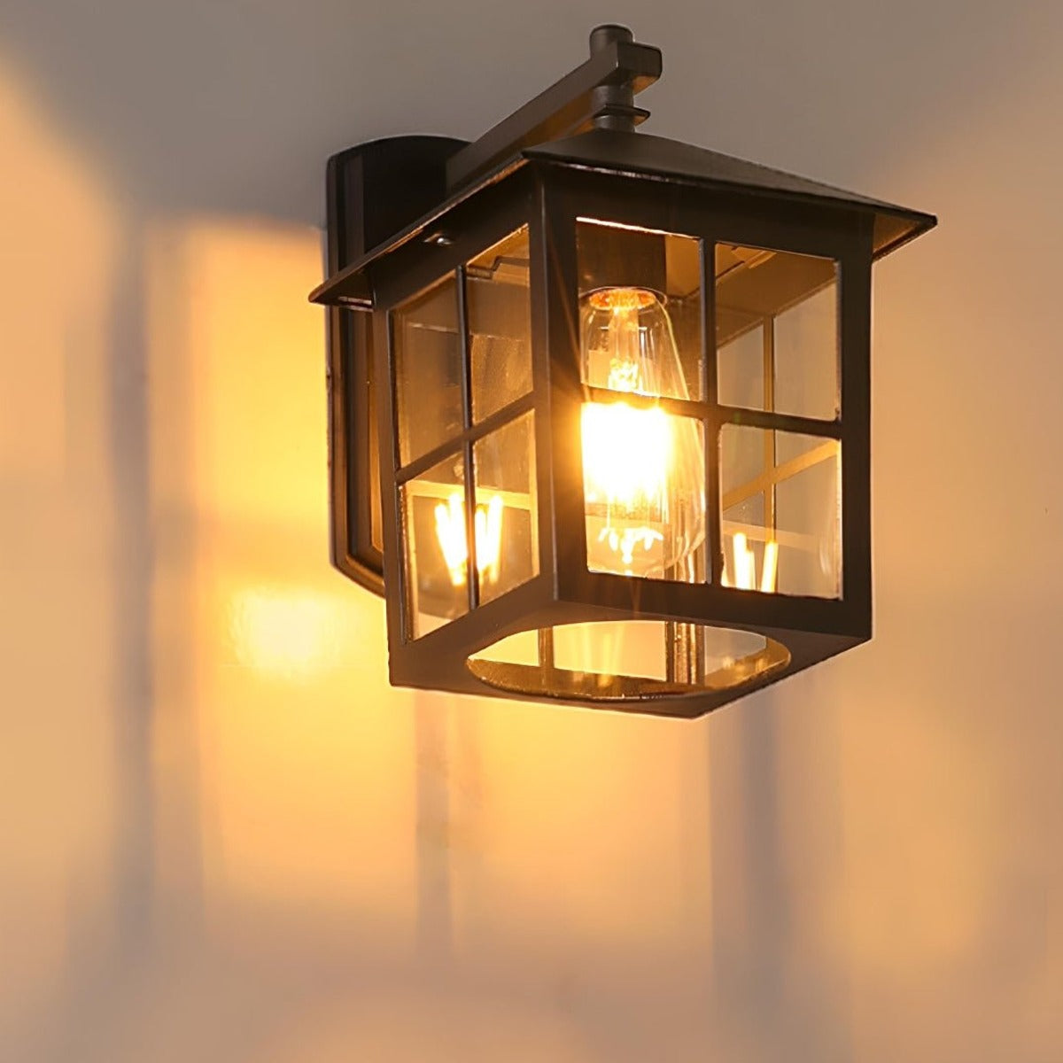 Craftsman Grid Lantern Porch Light, Black Aluminum Wall Lantern 8