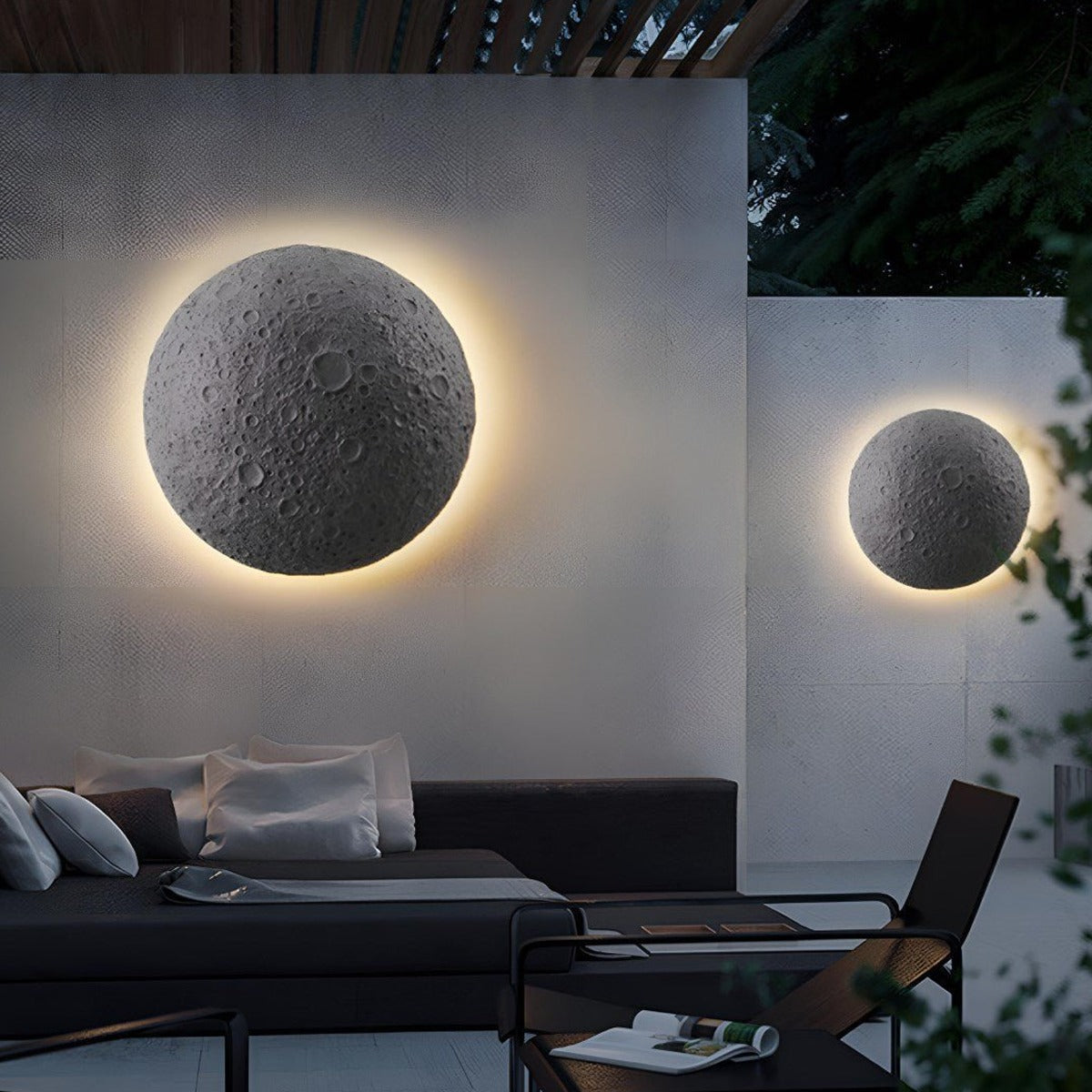 Crater Moon Backlit Wall Light, Concrete Outdoor Wall Sconce 3
