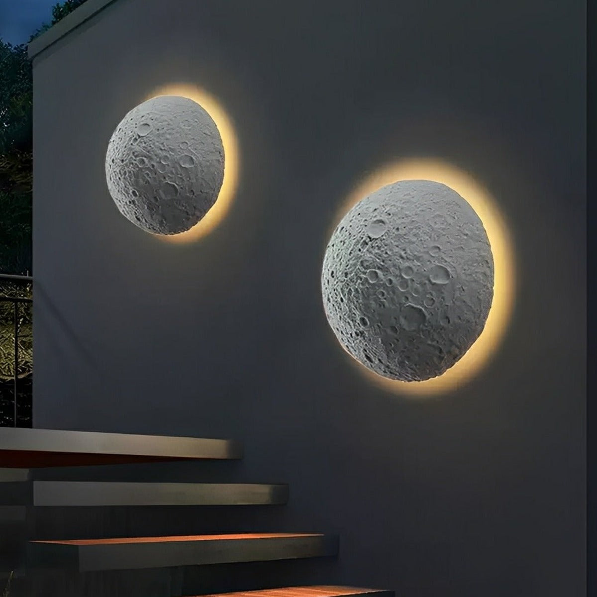 Crater Moon Backlit Wall Light, Concrete Outdoor Wall Sconce 4