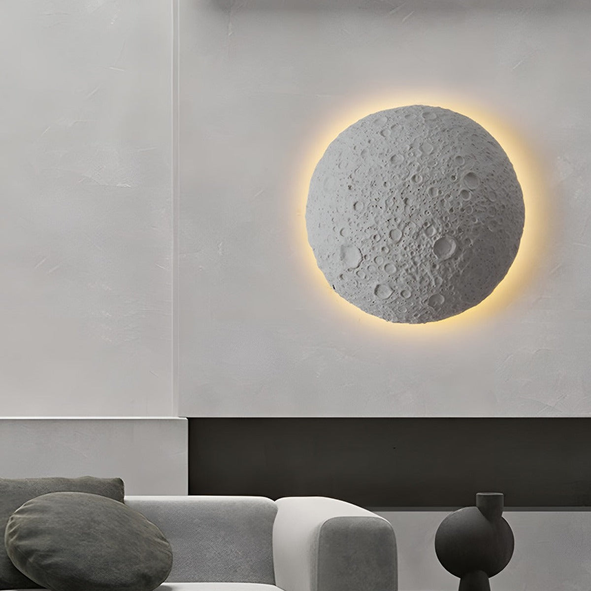 Crater Moon Backlit Wall Light, Concrete Outdoor Wall Sconce 5