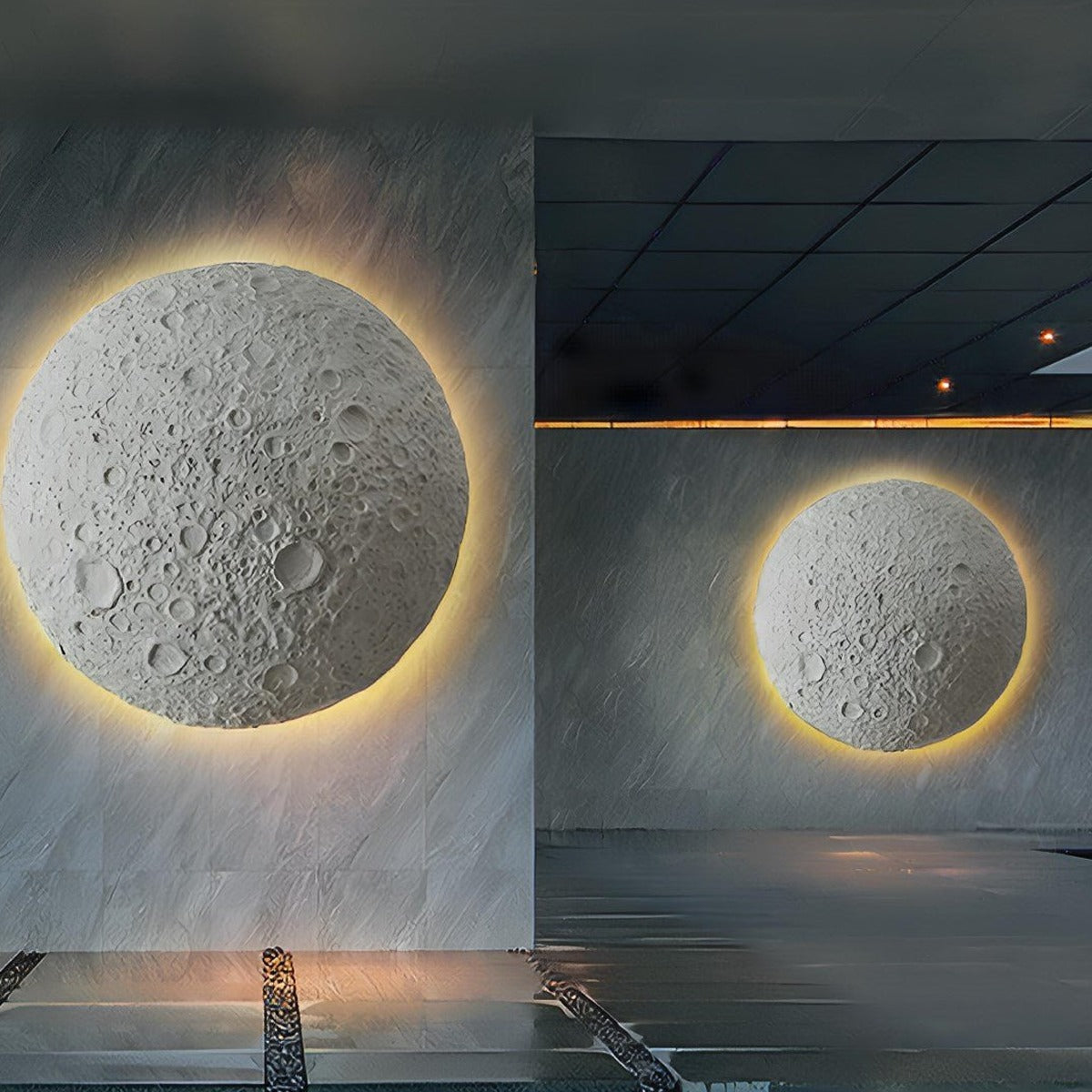 Crater Moon Backlit Wall Light, Concrete Outdoor Wall Sconce 6
