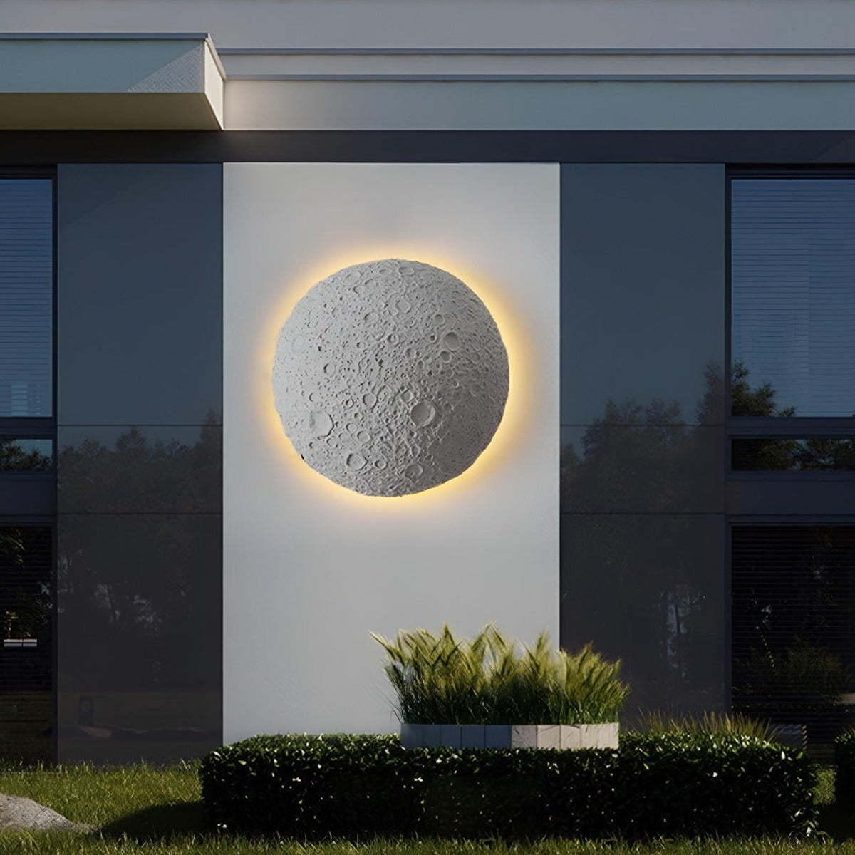 Crater Moon Backlit Wall Light, Concrete Outdoor Wall Sconce 7