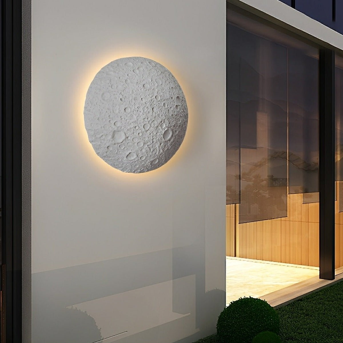 Crater Moon Backlit Wall Light, Concrete Outdoor Wall Sconce 8