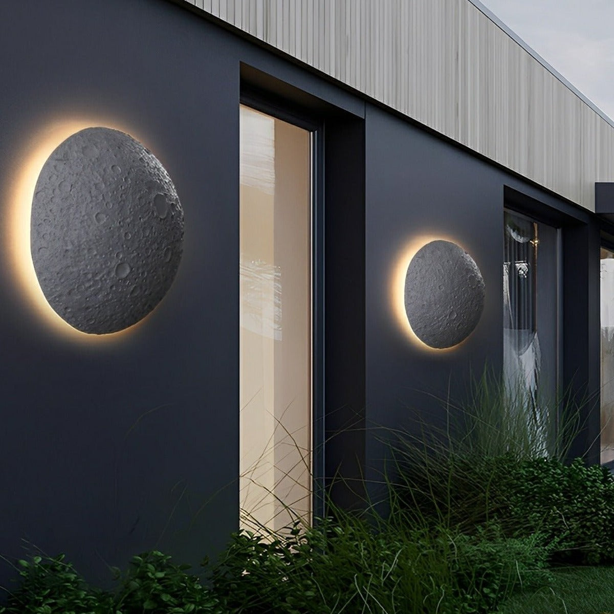Crater Moon Backlit Wall Light, Concrete Outdoor Wall Sconce 9