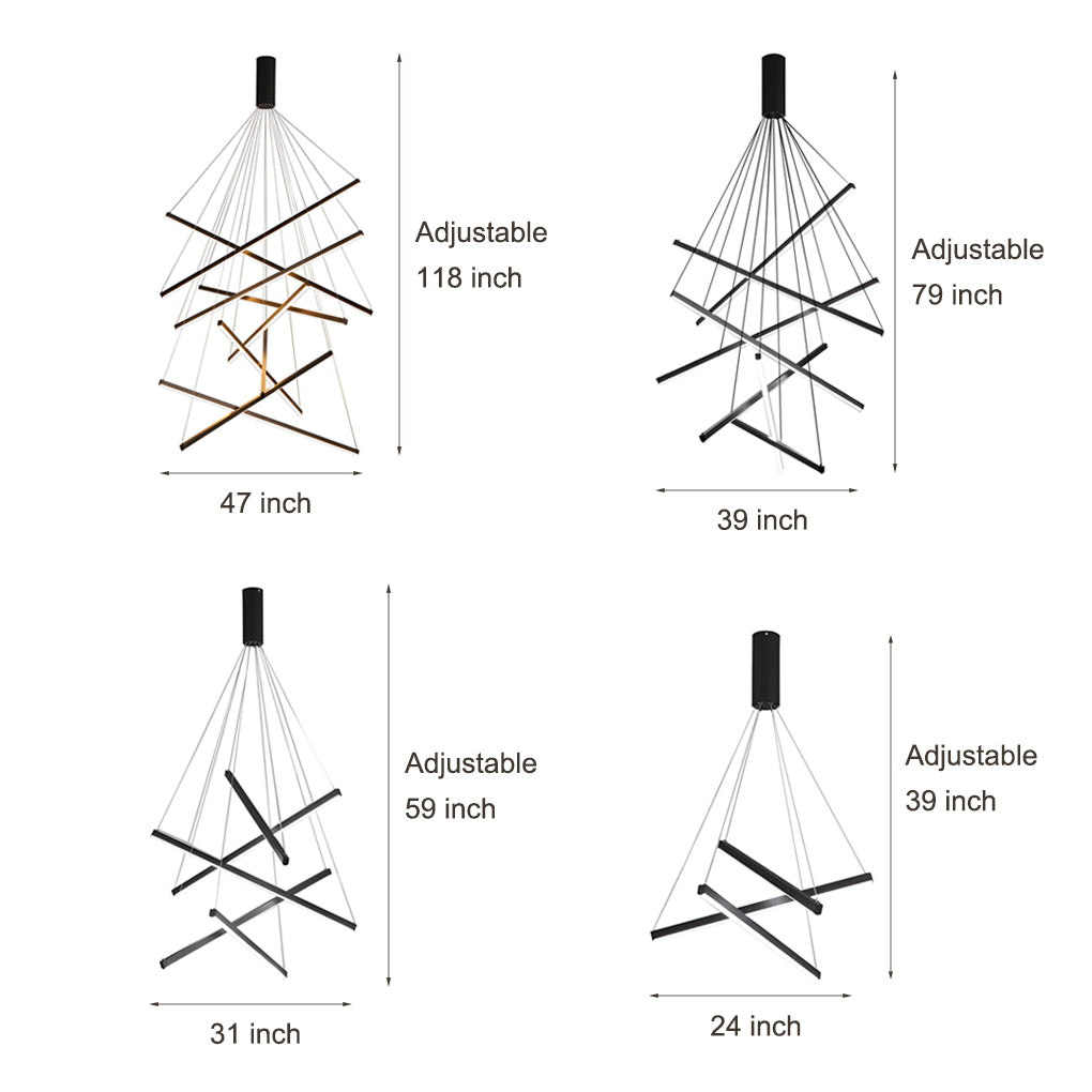 Criss Linear Chandelier, Black Iron and Aluminum LED