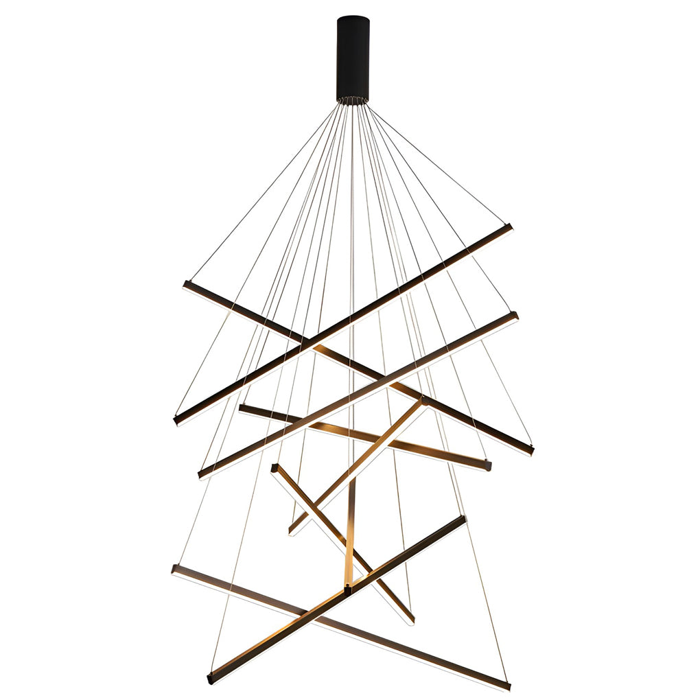 Criss Linear Chandelier, Black Iron and Aluminum LED