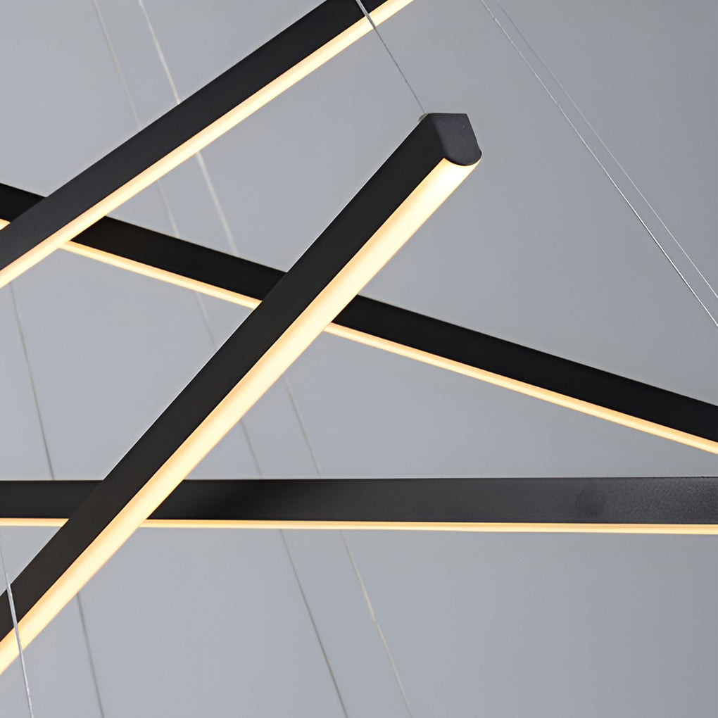 Criss Linear Chandelier, Black Iron and Aluminum LED