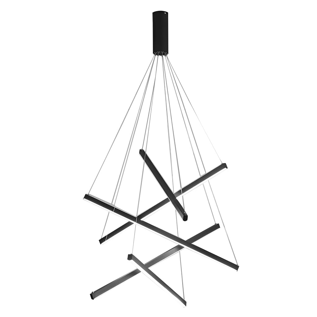 Criss Linear Chandelier, Black Iron and Aluminum LED
