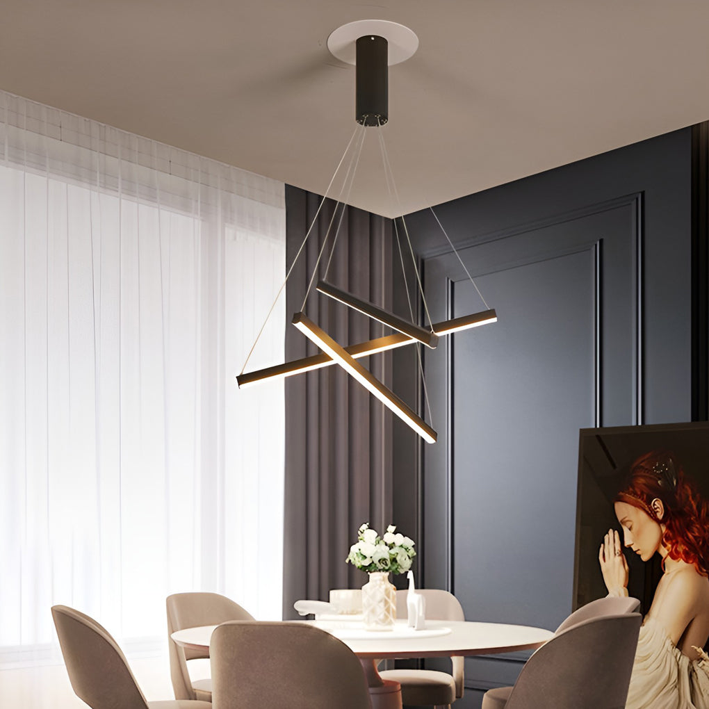 Criss Linear Chandelier, Black Iron and Aluminum LED