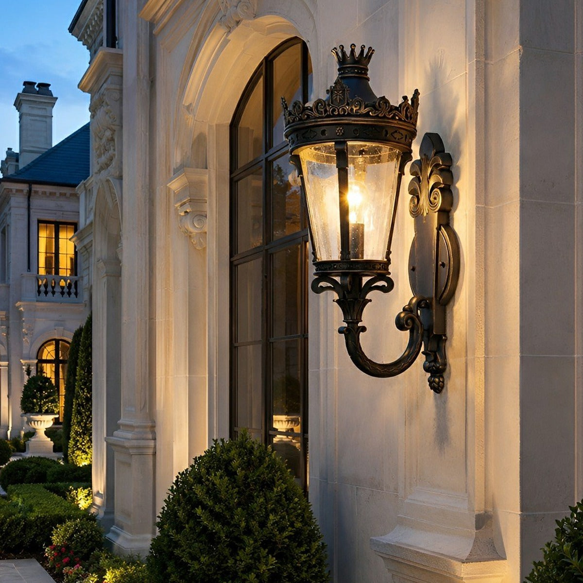 Crown Scroll Lantern Wall Light, Bronze Aluminum Porch Sconce