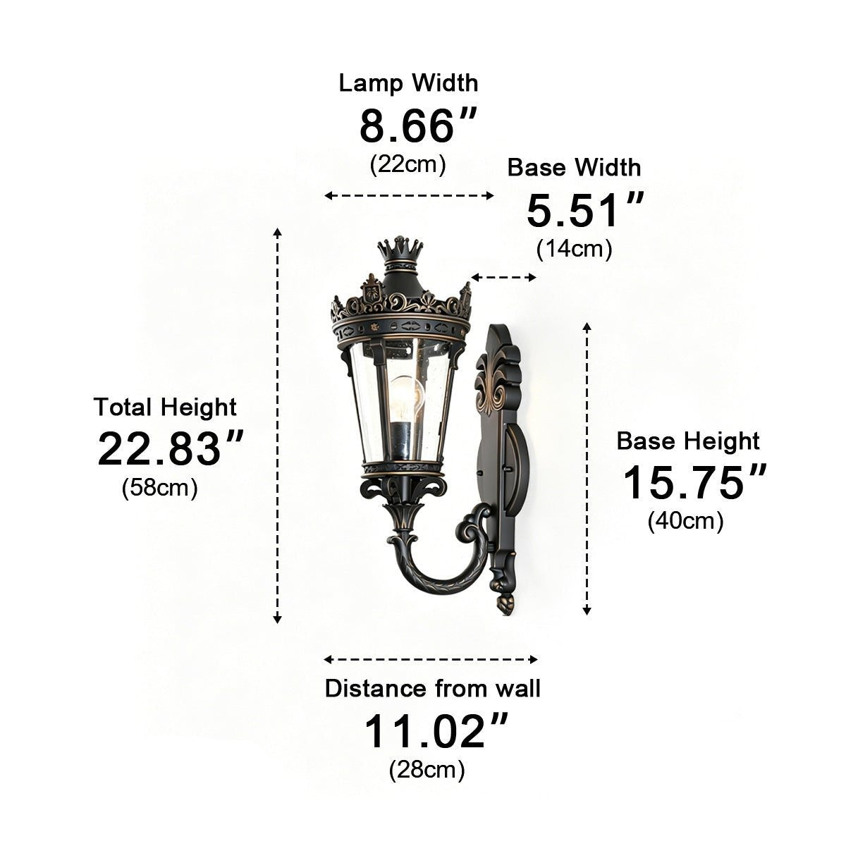 Crown Scroll Lantern Wall Light, Bronze Aluminum Porch Sconce 10