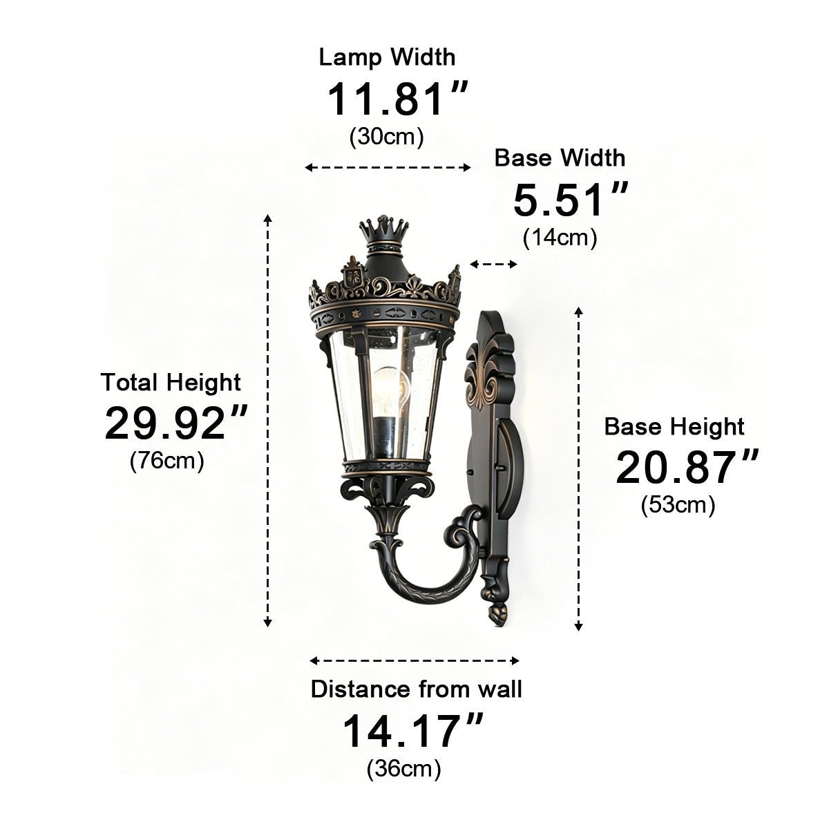 Crown Scroll Lantern Wall Light, Bronze Aluminum Porch Sconce 11