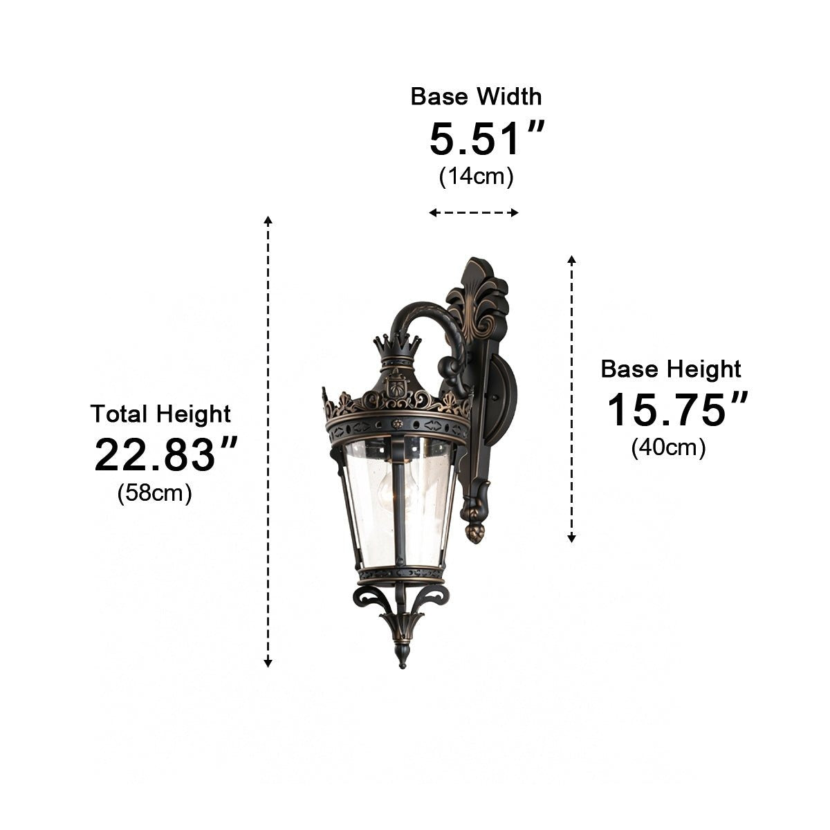Crown Scroll Lantern Wall Light, Bronze Aluminum Porch Sconce 12