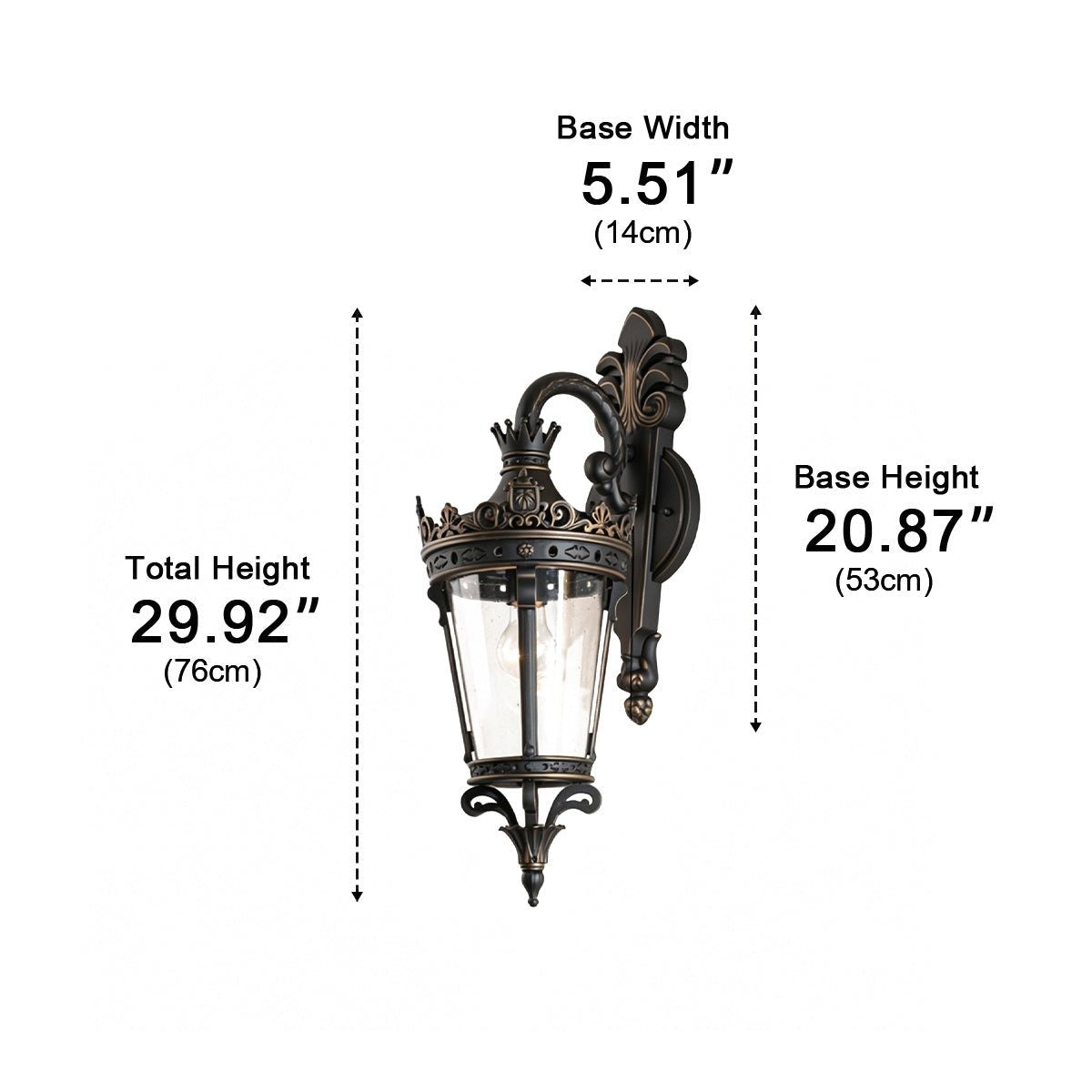 Crown Scroll Lantern Wall Light, Bronze Aluminum Porch Sconce 13