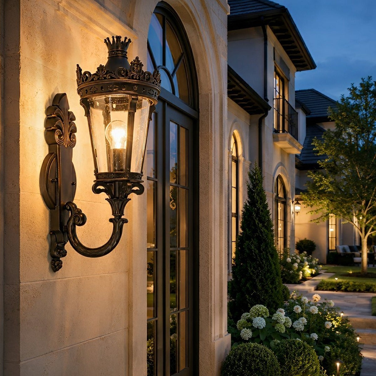 Crown Scroll Lantern Wall Light, Bronze Aluminum Porch Sconce 2