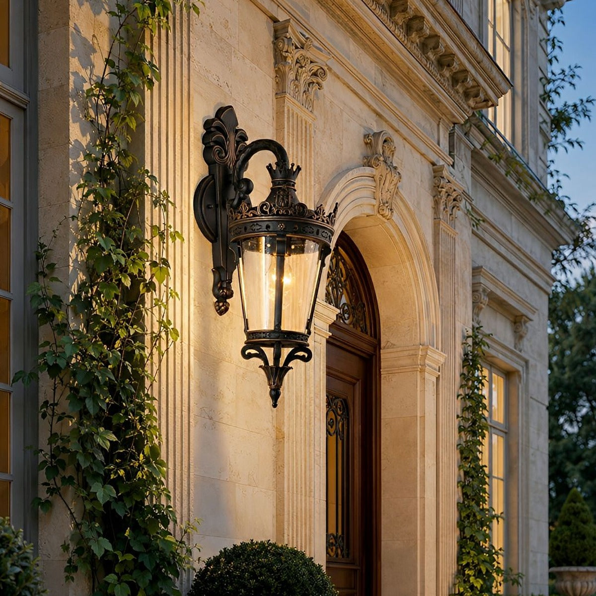 Crown Scroll Lantern Wall Light, Bronze Aluminum Porch Sconce 4
