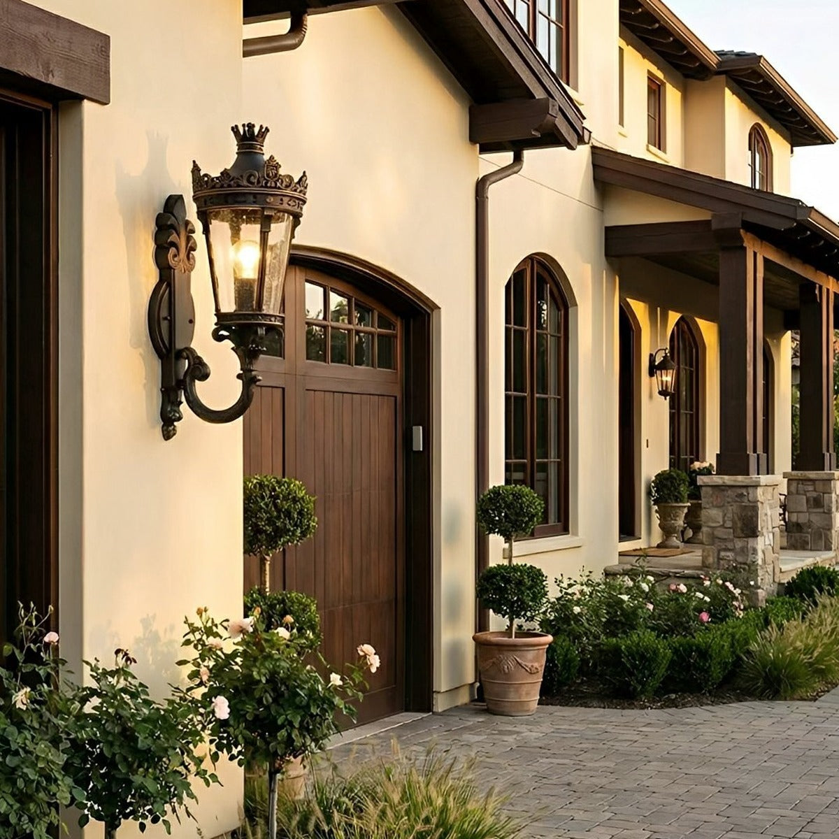 Crown Scroll Lantern Wall Light, Bronze Aluminum Porch Sconce 9