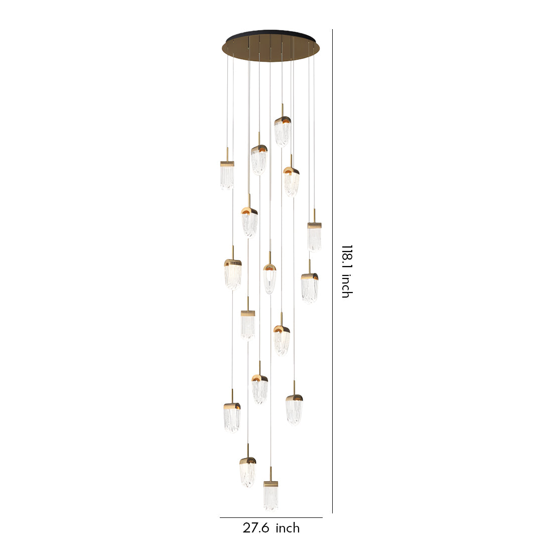 Textured Acrylic Cascade Staircase Chandelier, Gold Long Drop Light 7
