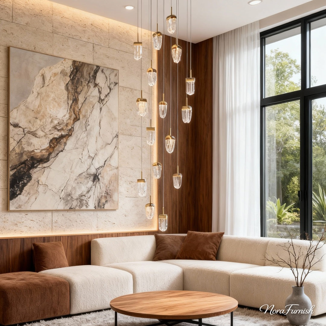 Textured Acrylic Cascade Staircase Chandelier, Gold Long Drop Light 2