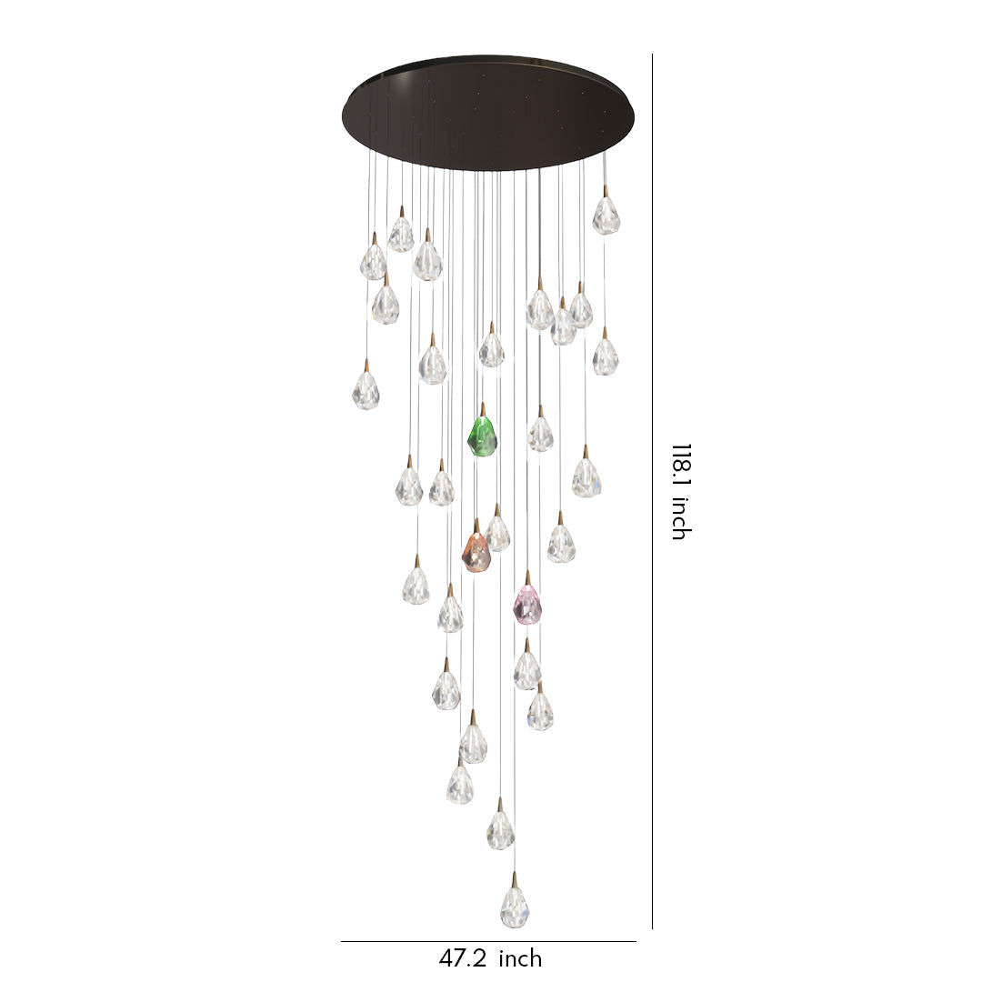 Jewel Drop Crystal Staircase Chandelier, Stainless Steel LED Light 7