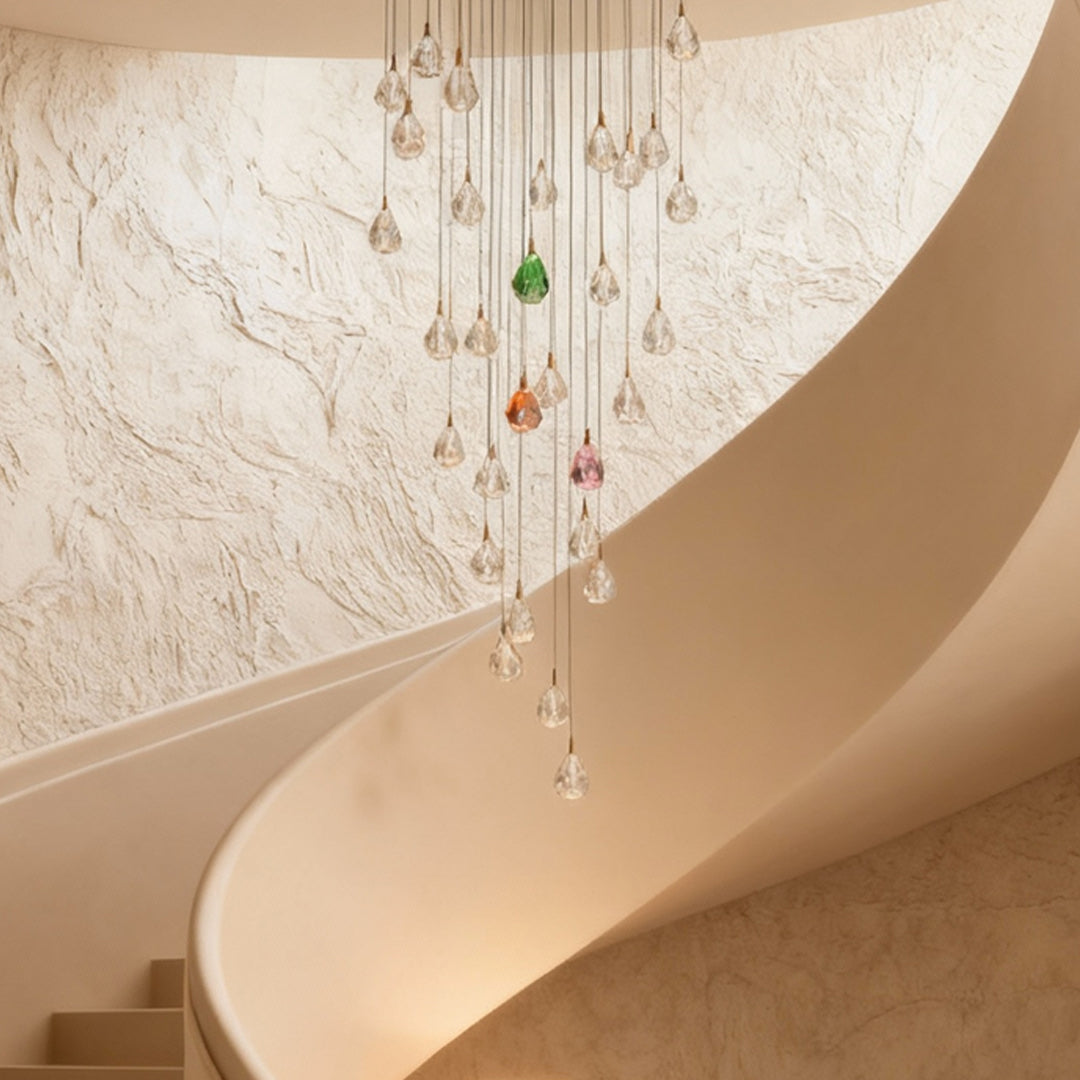 Jewel Drop Crystal Staircase Chandelier, Stainless Steel LED Light 2