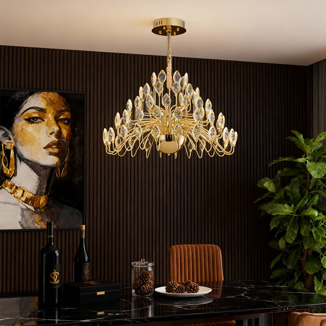 Crystal Plume Chandelier, Gold Iron French Ceiling Light 4