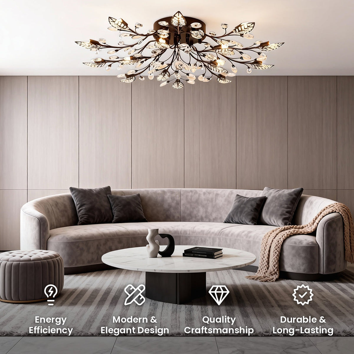 Crystal Leaf Ceiling Light: energy efficiency, modern and elegant design, quality craftsmanship, durable and long-lasting